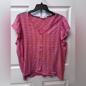 Red and White Gingham Button-Up Top